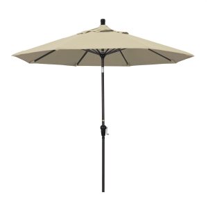 California Umbrella 9 Ft. Octagonal Aluminum Auto Tilt Patio Umbrella W/ Crank Lift & Aluminum Ribs - Bronze Frame / Sunbrella Canvas Antique Beige Canopy