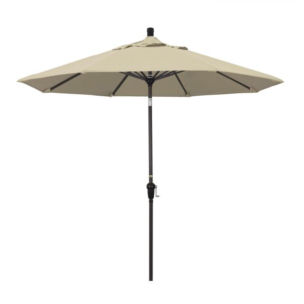 California Umbrella 9 Ft. Octagonal Aluminum Auto Tilt Patio Umbrella W/ Crank Lift & Aluminum Ribs - Bronze Frame / Sunbrella Canvas Antique Beige Canopy