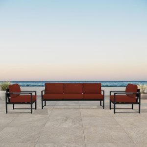 Avenue Bay 3 Pc Aluminum Sofa Club Chair Set in Black/Canvas Henna by Lakeview Outdoor Designs