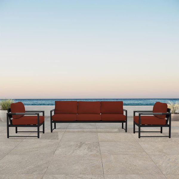 Avenue Bay 3 Pc Aluminum Sofa Club Chair Set in Black/Canvas Henna by Lakeview Outdoor Designs
