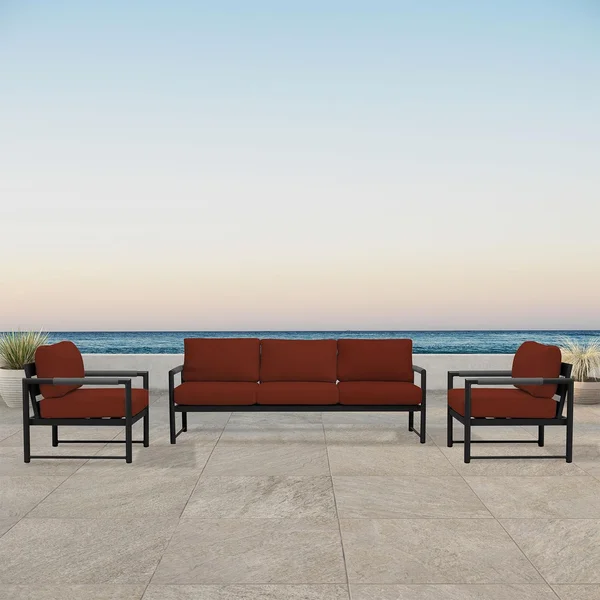 Avenue Bay 3 Pc Aluminum Sofa Club Chair Set in Black/Canvas Henna by Lakeview Outdoor Designs