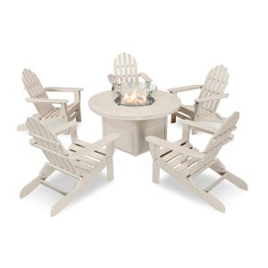 Classic Adirondack 6 Pc Recycled Plastic Fire Pit Seating Set in Sand by POLYWOOD