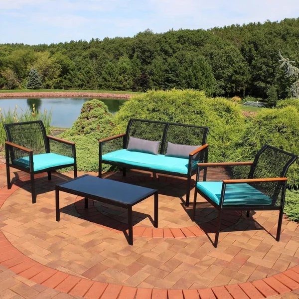 4 Pc Wicker Seating Set in Maya Blue Maya Blue by Ultimate Patio