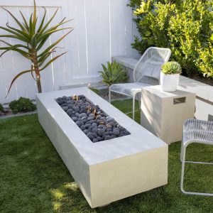 Cascata Bay 72 Inch Rectangular GFRC Natural Gas Fire Pit Table in Ultra White by Lakeview Outdoor Designs