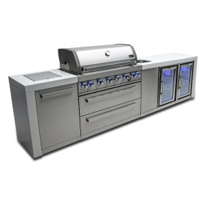 Mont Alpi 11 Ft Propane Outdoor Kitchen Island w/ Side Burner, Beverage Center & Fridge - MAi805-DBEVFC
