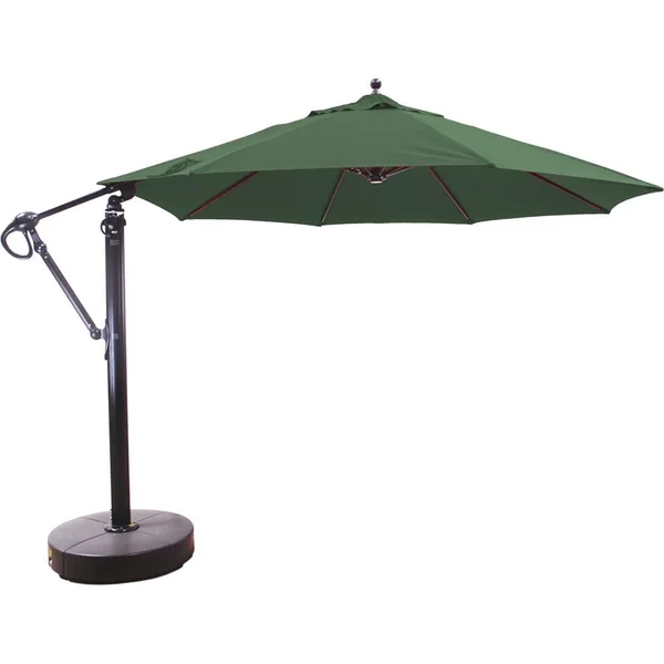 Galtech 11 Ft. Octagonal Aluminum Patio Cantilever Umbrella W/ Easy Lift And Easy Tilt Wheel - Antique Bronze Frame W/ Sunbrella Canvas Forest Green Canopy
