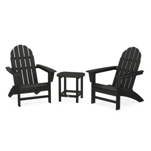 Vineyard 3 Pc Recycled Plastic Adirondack Seating Set w/ South Beach End Table in Black by POLYWOOD
