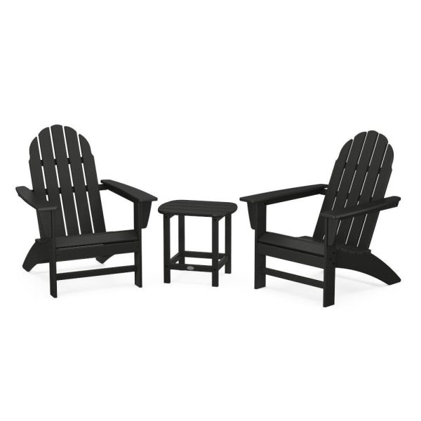 Vineyard 3 Pc Recycled Plastic Adirondack Seating Set w/ South Beach End Table in Black by POLYWOOD