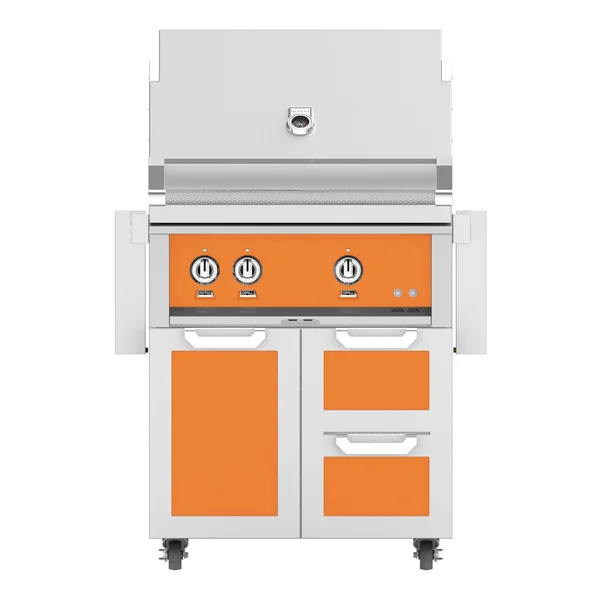 Hestan 30-Inch Propane Gas Grill W/ Rotisserie On Double Drawer & Door Tower Cart - Citra - GABR30-LP-OR