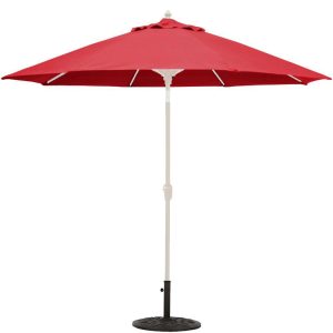 Galtech 9 Ft. Octagonal Aluminum Patio Market Umbrella W/ Crank Lift And Auto Tilt - White Frame W/ Sunbrella Canvas Jockey Red Canopy