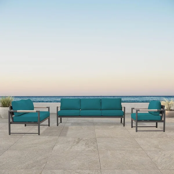 Avenue Bay 3 Pc Aluminum Sofa Seating Set in Slate/Spectrum Peacock by Lakeview Outdoor Designs