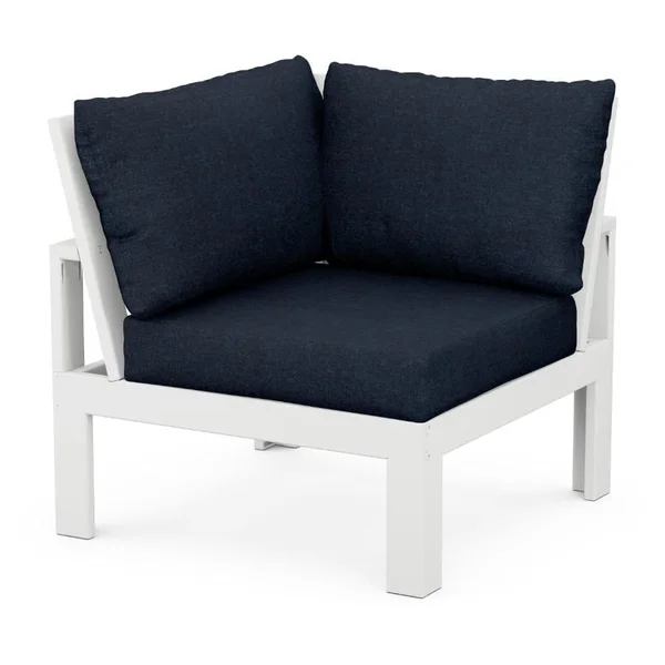 EDGE Recycled Plastic Sectional Corner Club Chair in White/Marine Indigo by POLYWOOD
