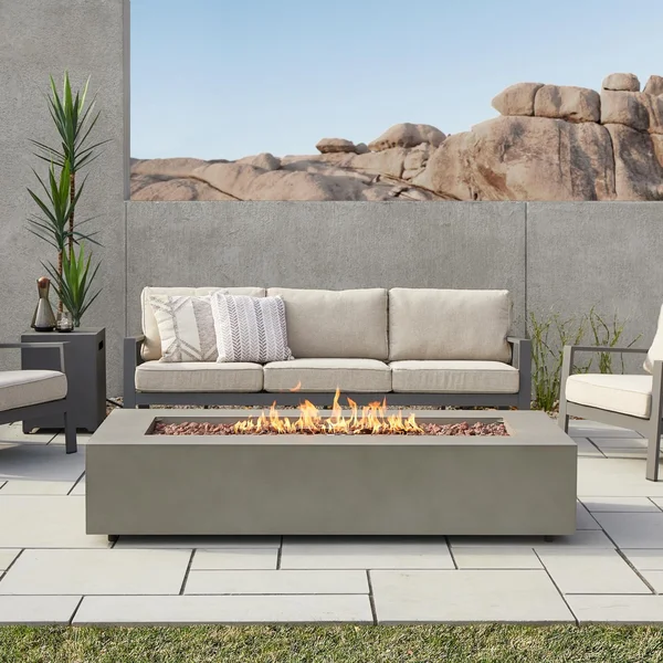 Elysian 70 Inch Rectangular Powder Coated Steel Propane Fire Pit Table in Mist Gray by Lakeview Outdoor Designs