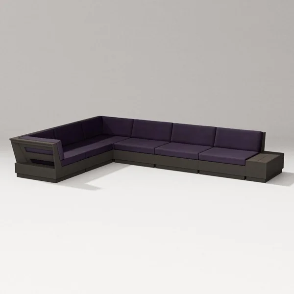Elevate 7 Pc Recycled Plastic Sectional Seating Set in Vintage Coffee/Navy Linen By PW Designer Series