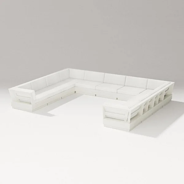 Elevate 9 Person U-shaped Recycled Plastic Sectional Sofa in Vintage White/Natural Linen By PW Designer Series