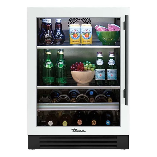 True 24 Inch 147 Can 13 Bottle Left Hinge Glass Door Outdoor Beverage Center - Matte White w/ Pewter Handle - TBC-24-L-OG-C~DSK-030-H05