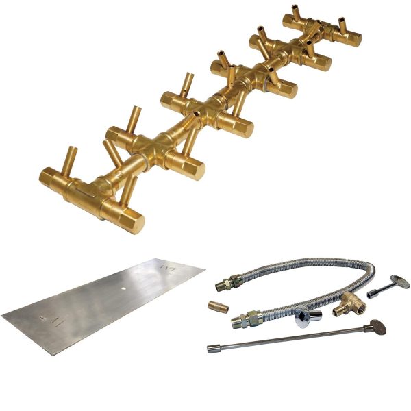 Warming Trends 28 X 11-Inch Linear Propane Fire Pit Burner Kit W/ 22 X 5.25-Inch Tree-Style CROSSFIRE Brass Burner - Match Light Ignition - CFBT170LPALPL2811FK1