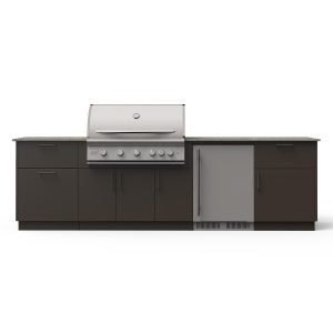 Blaze Morning Glow 10-Ft Outdoor Kitchen Island w/ 40-Inch LTE+ Natural Gas Grill, Fridge in Architectural Bronze w/ Keon Countertop