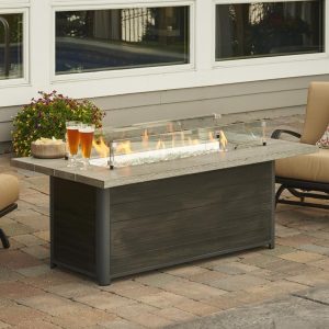 Rusticview 61 Inch Rectangular Aluminum Propane Fire Pit Table in Gray Cedar by Lakeview Outdoor Designs
