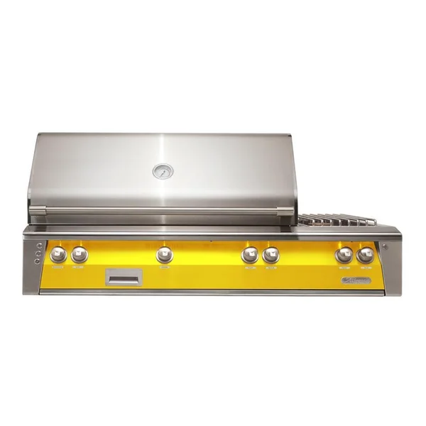 Alfresco ALXE 56-Inch Built-In Propane Deluxe Grill With Sear Zone, Rotisserie, And Side Burner in Traffic Yellow - ALXE-56SZ-LP-S1023