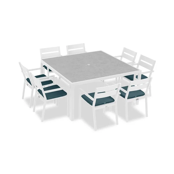 Calm Bay 9 Pc Square Aluminum Dining Set in White/Cast Lagoon by Lakeview Outdoor Designs