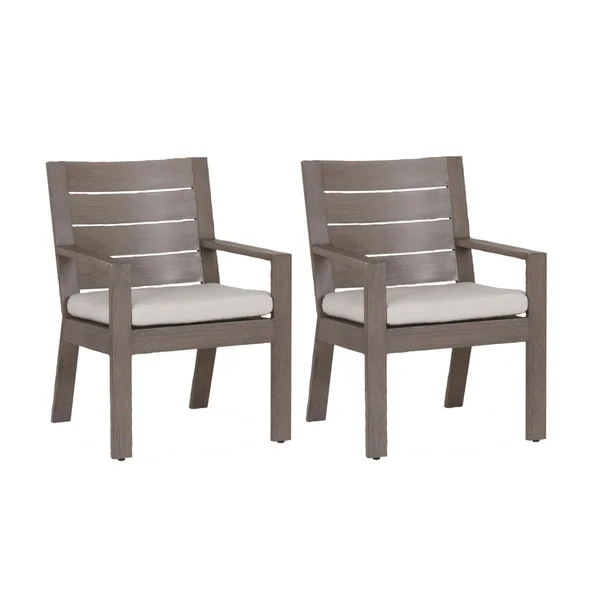 Laguna 2 Piece Aluminum Patio Dining Arm Chair Set W/ Sunbrella Canvas Flax Cushions By Sunset West