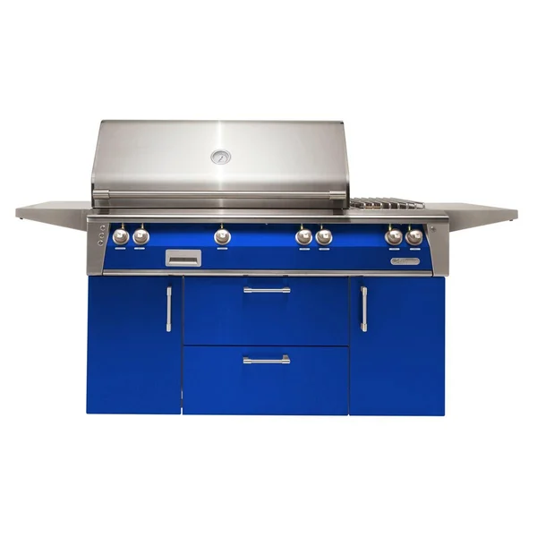 Alfresco ALXE 56-Inch Freestanding Natural Gas Deluxe Grill With Rotisserie And Side Burner in Ultramarine Blue - ALXE-56C-NG-S5002