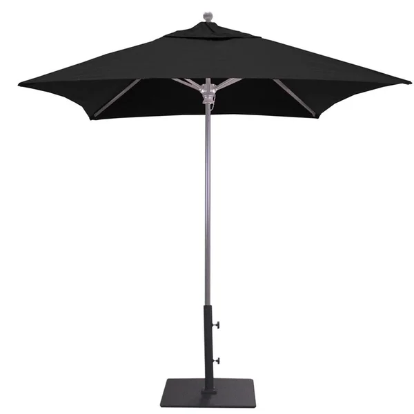 Galtech 6 X 6 Ft. Square Aluminum Patio Market Umbrella W/ Push Lift - Silver Frame W/ Sunbrella Canvas Black Canopy