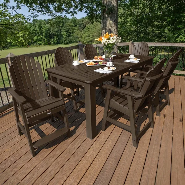 Dream Bay 7 Pc Recycled Plastic Counter Height Dining Set in Weathered Acorn by Lakeview