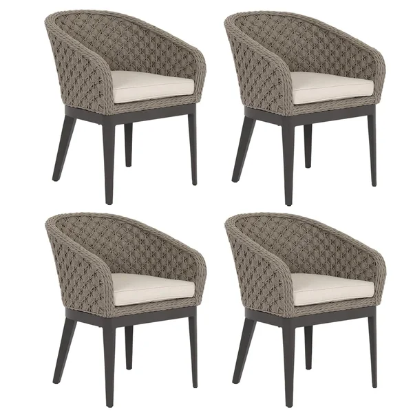 Marbella 4 Piece Rope & Aluminum Patio Dining Chair Set W/ Sunbrella Echo Ash Cushions By Sunset West