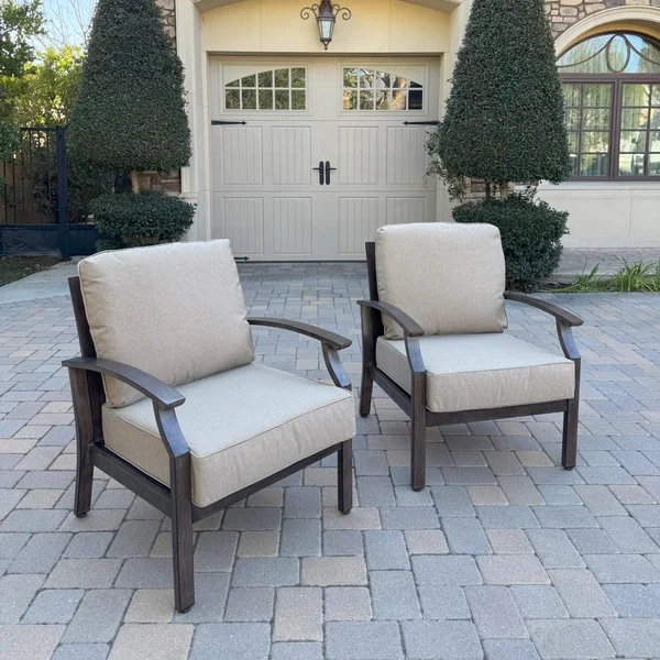 Atlantis 2 Pc Aluminum Club Chair Set in Walnut/Beige by Darlee