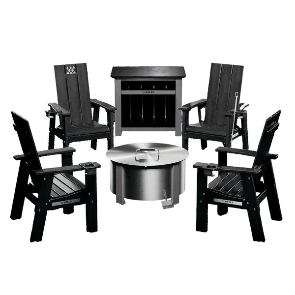 X Series 6 Pc 24 Inch Stainless Steel Fire Pit Seating Set in Black by Breeo