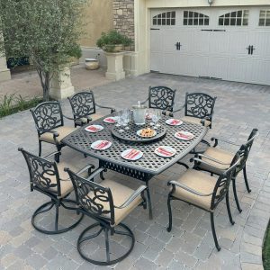 Santa Monica 10 Pc Cast Aluminum Dining Set in Antique Bronze By Darlee