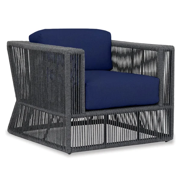 Milano Olefin Rope & Aluminum Patio Club Chair in Echo Midnight w/ Self Welt By Sunset West