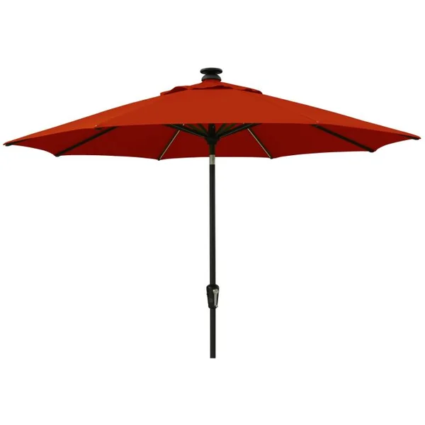 Solar Auto Tilt 9’ Umbrella - Red / Bronze