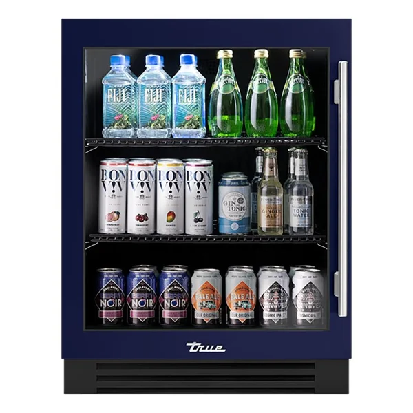 True ADA Height 24 Inch 5 Cu. Ft. Left Hinge Glass Door Outdoor Refrigerator - Cobalt w/ Stainless Steel Handles - TURADA-24-LG-A~078-H04