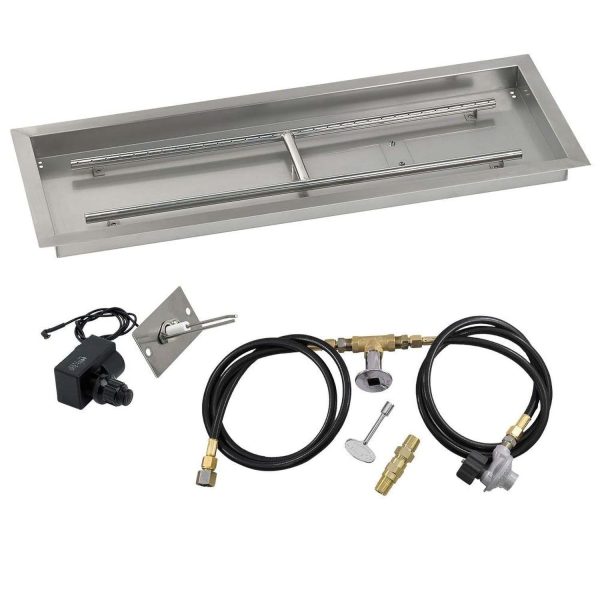 BBQGuys Signature 36 X 12 Inch Stainless Steel Rectangular Drop-In Fire Pit Pan with Spark Ignition Kit - Propane