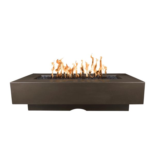 Del Mar 72 Inch Rectangular GFRC Natural Gas Fire Pit w/ Glow Plug in Chocolate by The Outdoor Plus