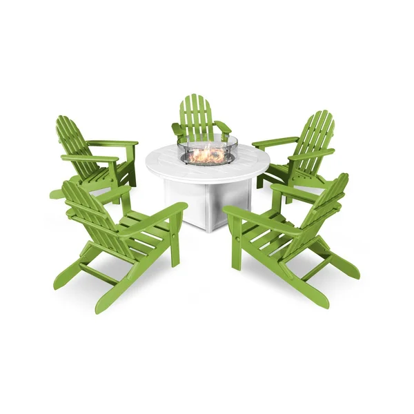 Classic Adirondack 6 Pc Recycled Plastic Fire Pit Seating Set in Lime by POLYWOOD