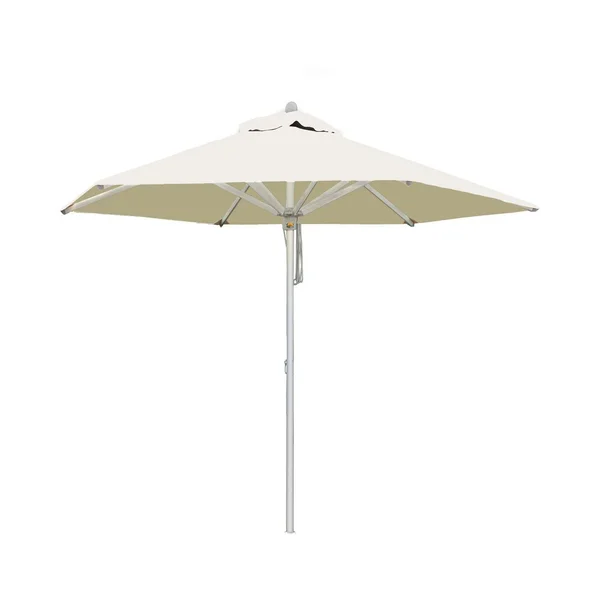 Bambrella 9 Ft. Hexagonal Aluminum Santa Ana Market Umbrella Set w/ 66 Lb. Through-The-Table Base in Ecru