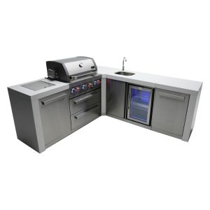 Mont Alpi 10.5 Ft L-Shaped Propane Outdoor Kitchen Island w/ Side Burner & Beverage Center- MAi400-D90BEV