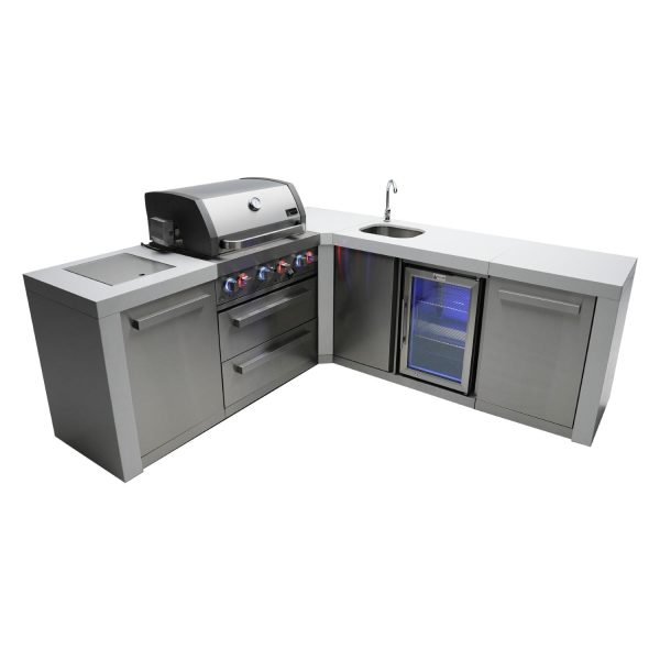 Mont Alpi 10.5 Ft L-Shaped Propane Outdoor Kitchen Island w/ Side Burner & Beverage Center- MAi400-D90BEV