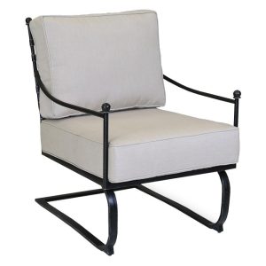 Provence Wrought Iron Rocking Club Chair in Century Pewter/Canvas Flax by Sunset West