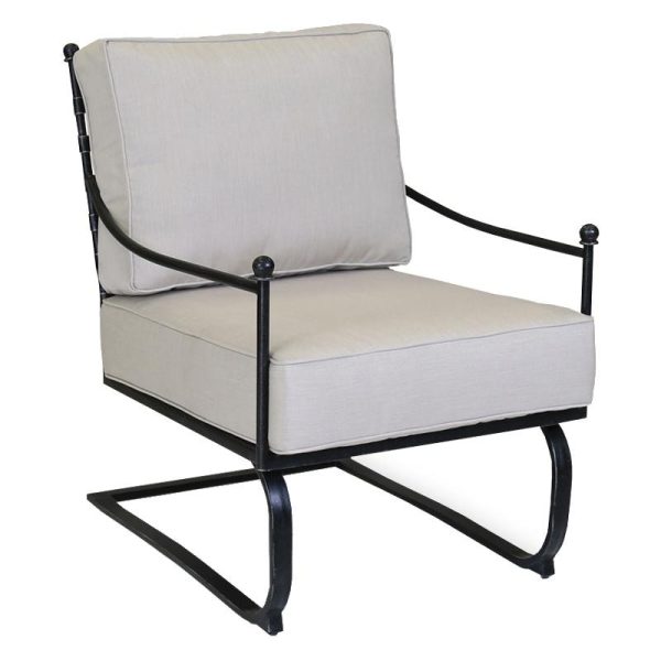Provence Wrought Iron Rocking Club Chair in Century Pewter/Canvas Flax by Sunset West