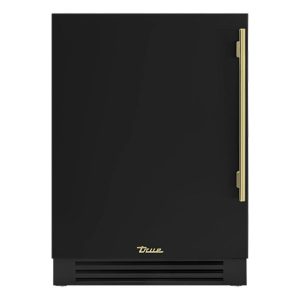 True 24 Inch 5.6 Cu. Ft. Left Hinge Outdoor Refrigerator - Matte Black w/ Brass Handles - TUR-24-L-OP-C~DSK-027-H01