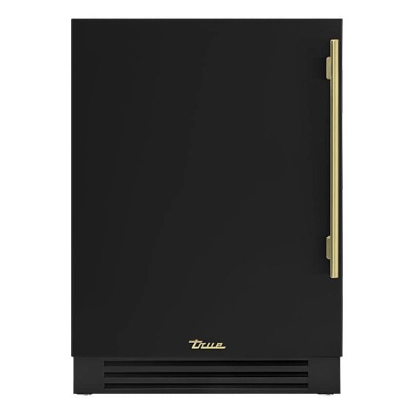 True 24 Inch 5.6 Cu. Ft. Left Hinge Outdoor Refrigerator - Matte Black w/ Brass Handles - TUR-24-L-OP-C~DSK-027-H01