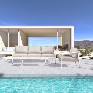 Midnight Cove 3 Pc Aluminum Seating Set in Urban Stone/Cast Silver by Lakeview Outdoor Designs