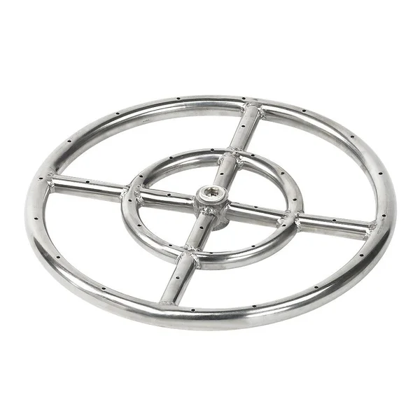 BBQGuys Signature 12-Inch Stainless Steel Double-Ring Natural Gas Burner W/ 1/2-Inch Inlet - SS-FR-12