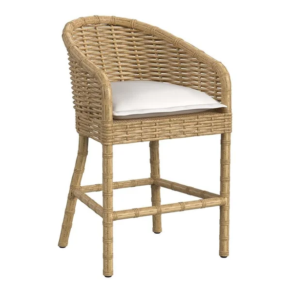 Playa Resin Wicker Bar Stool in Medium Wood/Soothe Pearl by Sunset West