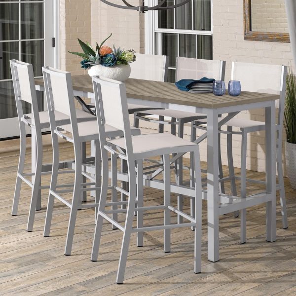 Travira 7 Piece Aluminum Patio Bar Set W/ 72 X 30 Inch Rectangular Tekwood Vintage Table By Oxford Garden - Natural Sling